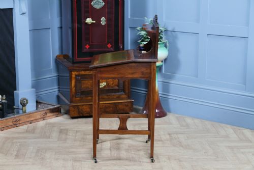 ANTIQUE SMALL ROSEWOOD WRITING DESK INLAID LADIES 'BONHEUR DU JOUR' LOCKABLE C1890 - ADDITIONAL PHOTO 21