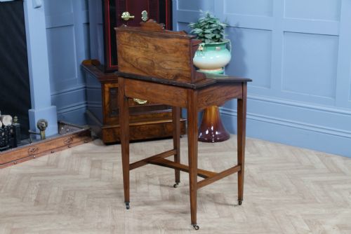 ANTIQUE SMALL ROSEWOOD WRITING DESK INLAID LADIES 'BONHEUR DU JOUR' LOCKABLE C1890 - ADDITIONAL PHOTO 22