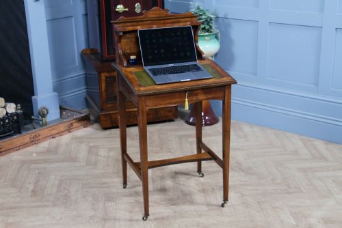 ANTIQUE SMALL ROSEWOOD WRITING DESK INLAID LADIES 'BONHEUR DU JOUR' LOCKABLE C1890 - ADDITIONAL PHOTO 23