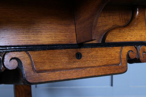 VICTORIAN AESTHETIC MOVEMENT OAK EBONY TRIFOLD DROP LEAF HANDKERCHIEF TABLE - ADDITIONAL PHOTO 8