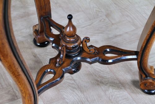 VICTORIAN AESTHETIC MOVEMENT OAK EBONY TRIFOLD DROP LEAF HANDKERCHIEF TABLE - ADDITIONAL PHOTO 12