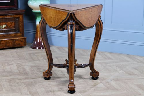 VICTORIAN AESTHETIC MOVEMENT OAK EBONY TRIFOLD DROP LEAF HANDKERCHIEF TABLE - ADDITIONAL PHOTO 17