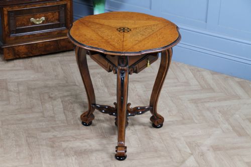 VICTORIAN AESTHETIC MOVEMENT OAK EBONY TRIFOLD DROP LEAF HANDKERCHIEF TABLE - ADDITIONAL PHOTO 23
