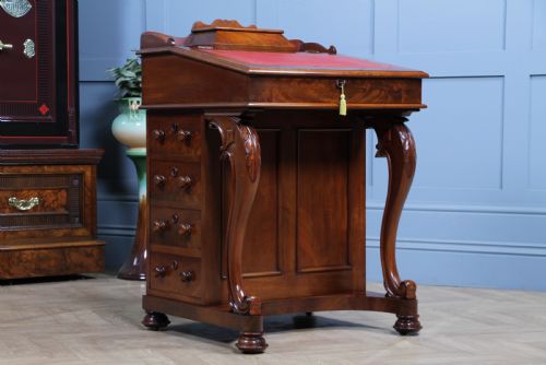 fig 1. Original Antique Victorian Mahogany 4 Drawer Davenport Desk Restored Lockable With Keys C1870