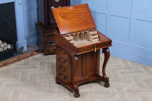 fig 6. Original Antique Victorian Mahogany 4 Drawer Davenport Desk Restored Lockable With Keys C1870