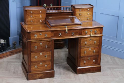 OUTSTANDING ANTIQUE VICTORIAN SOLID WALNUT MAPLE CO DICKENS 15 DRAWER WRITING DESK WITH KEYS RESTORED C1890 - ADDITIONAL PHOTO 1