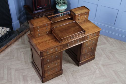 OUTSTANDING ANTIQUE VICTORIAN SOLID WALNUT MAPLE CO DICKENS 15 DRAWER WRITING DESK WITH KEYS RESTORED C1890 - ADDITIONAL PHOTO 2