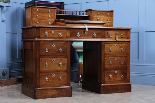OUTSTANDING ANTIQUE VICTORIAN SOLID WALNUT MAPLE CO DICKENS 15 DRAWER WRITING DESK WITH KEYS RESTORED C1890 - ADDITIONAL PHOTO 8