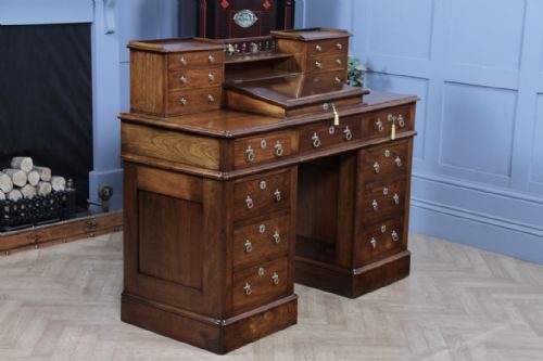 OUTSTANDING ANTIQUE VICTORIAN SOLID WALNUT MAPLE CO DICKENS 15 DRAWER WRITING DESK WITH KEYS RESTORED C1890 - ADDITIONAL PHOTO 16