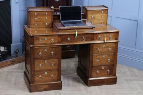 OUTSTANDING ANTIQUE VICTORIAN SOLID WALNUT MAPLE CO DICKENS 15 DRAWER WRITING DESK WITH KEYS RESTORED C1890 - ADDITIONAL PHOTO 21