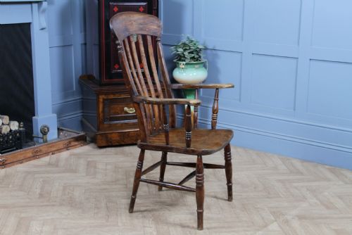 ANTIQUE ORIGINAL VICTORIAN ELM SEAT SPLAT LATHE BACK FIRESIDE ARM CHAIR C1880 - ADDITIONAL PHOTO 13