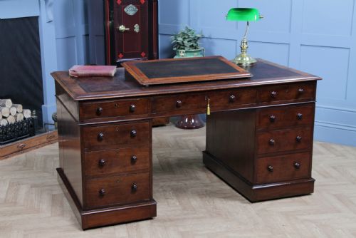ANTIQUE VICTORIAN MAHOGANY SOLICITORS LARGE PEDESTAL DESK WRITING SLOPE C1860