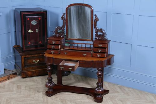 fig 1. Antique Victorian Mahogany Carved Duchess 8 Drawer Dressing Table With Mirror