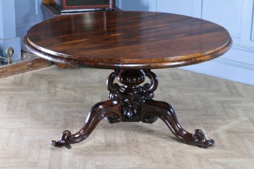 GRAND 45FT ANTIQUE EARLY VICTORIAN ROSEWOOD TILT TOP ROUND CENTRE DINING TABLE C1840 - ADDITIONAL PHOTO 1