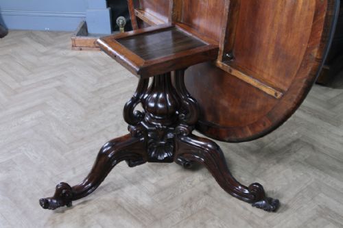 GRAND 45FT ANTIQUE EARLY VICTORIAN ROSEWOOD TILT TOP ROUND CENTRE DINING TABLE C1840 - ADDITIONAL PHOTO 3