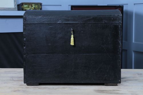 fig 1. Antique Victorian Rexine Domed Travelling Trunk Coach Luggage Chest Locking 1888