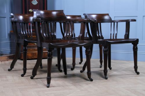 SET OF 4 ANTIQUE EDWARDIAN OAK CAPTAINS CHAIRS SMOKERS BOW DESK ARMCHAIRS C1910 - ADDITIONAL PHOTO 3