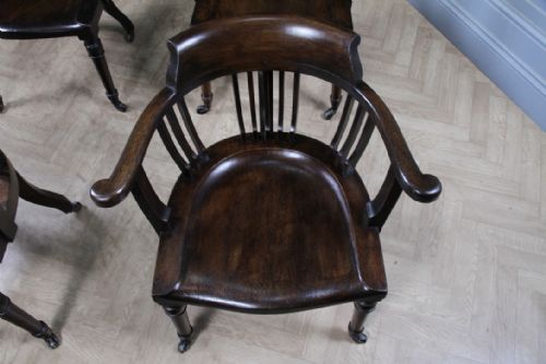 SET OF 4 ANTIQUE EDWARDIAN OAK CAPTAINS CHAIRS SMOKERS BOW DESK ARMCHAIRS C1910 - ADDITIONAL PHOTO 5