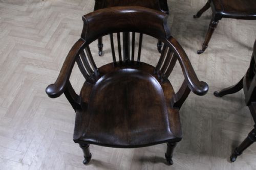 SET OF 4 ANTIQUE EDWARDIAN OAK CAPTAINS CHAIRS SMOKERS BOW DESK ARMCHAIRS C1910 - ADDITIONAL PHOTO 6