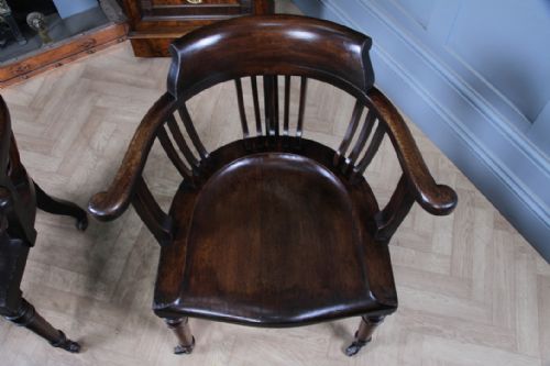 SET OF 4 ANTIQUE EDWARDIAN OAK CAPTAINS CHAIRS SMOKERS BOW DESK ARMCHAIRS C1910 - ADDITIONAL PHOTO 8