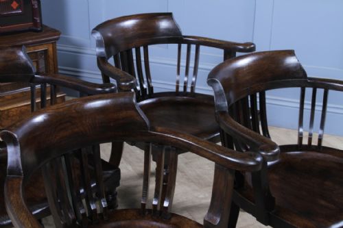 SET OF 4 ANTIQUE EDWARDIAN OAK CAPTAINS CHAIRS SMOKERS BOW DESK ARMCHAIRS C1910 - ADDITIONAL PHOTO 9