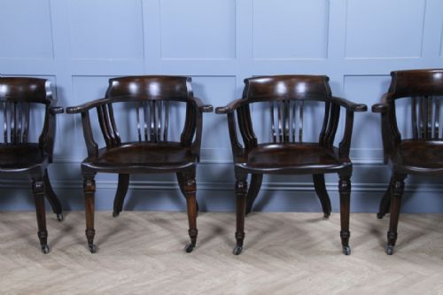 SET OF 4 ANTIQUE EDWARDIAN OAK CAPTAINS CHAIRS SMOKERS BOW DESK ARMCHAIRS C1910 - ADDITIONAL PHOTO 10