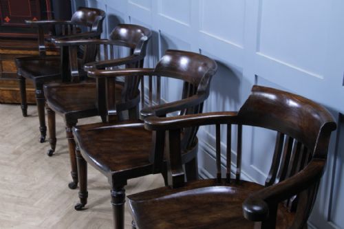 SET OF 4 ANTIQUE EDWARDIAN OAK CAPTAINS CHAIRS SMOKERS BOW DESK ARMCHAIRS C1910 - ADDITIONAL PHOTO 11