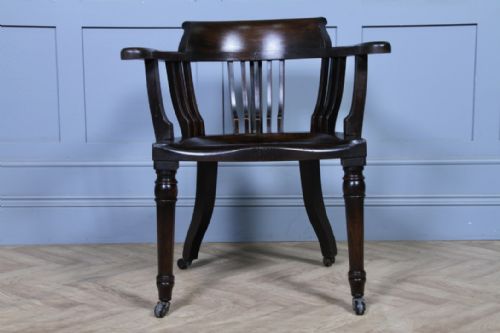SET OF 4 ANTIQUE EDWARDIAN OAK CAPTAINS CHAIRS SMOKERS BOW DESK ARMCHAIRS C1910 - ADDITIONAL PHOTO 12