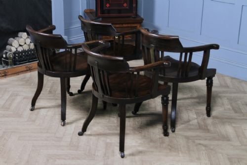 SET OF 4 ANTIQUE EDWARDIAN OAK CAPTAINS CHAIRS SMOKERS BOW DESK ARMCHAIRS C1910 - ADDITIONAL PHOTO 13
