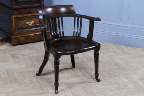 SET OF 4 ANTIQUE EDWARDIAN OAK CAPTAINS CHAIRS SMOKERS BOW DESK ARMCHAIRS C1910 - ADDITIONAL PHOTO 16