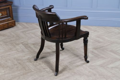 SET OF 4 ANTIQUE EDWARDIAN OAK CAPTAINS CHAIRS SMOKERS BOW DESK ARMCHAIRS C1910 - ADDITIONAL PHOTO 17