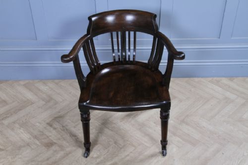 SET OF 4 ANTIQUE EDWARDIAN OAK CAPTAINS CHAIRS SMOKERS BOW DESK ARMCHAIRS C1910 - ADDITIONAL PHOTO 20