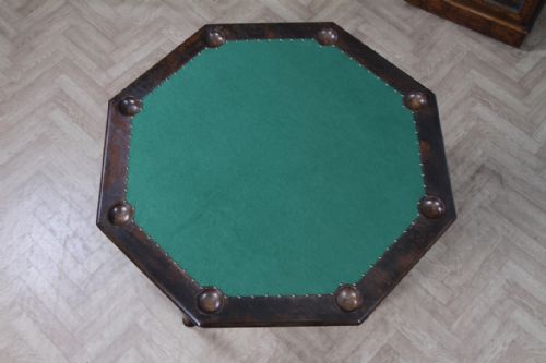 fig 2. Antique Edwardian Oak Octagonal Poker Table Games Card Table 8 Player Shelf 1910