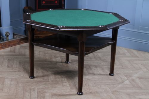 fig 3. Antique Edwardian Oak Octagonal Poker Table Games Card Table 8 Player Shelf 1910