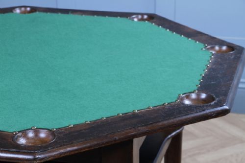 fig 4. Antique Edwardian Oak Octagonal Poker Table Games Card Table 8 Player Shelf 1910