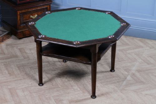 fig 5. Antique Edwardian Oak Octagonal Poker Table Games Card Table 8 Player Shelf 1910