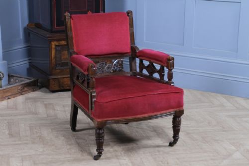 ANTIQUE EDWARDIAN WALNUT CARVED ARMCHAIR OCCASIONAL PARLOUR UPHOLSTERED CHAIR