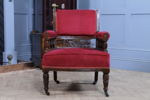 ANTIQUE EDWARDIAN WALNUT CARVED ARMCHAIR OCCASIONAL PARLOUR UPHOLSTERED CHAIR - ADDITIONAL PHOTO 1