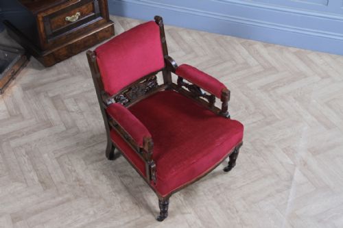 ANTIQUE EDWARDIAN WALNUT CARVED ARMCHAIR OCCASIONAL PARLOUR UPHOLSTERED CHAIR - ADDITIONAL PHOTO 2