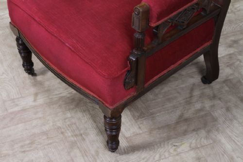 ANTIQUE EDWARDIAN WALNUT CARVED ARMCHAIR OCCASIONAL PARLOUR UPHOLSTERED CHAIR - ADDITIONAL PHOTO 3