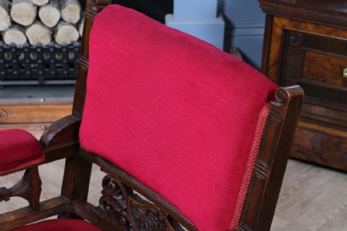 ANTIQUE EDWARDIAN WALNUT CARVED ARMCHAIR OCCASIONAL PARLOUR UPHOLSTERED CHAIR - ADDITIONAL PHOTO 4
