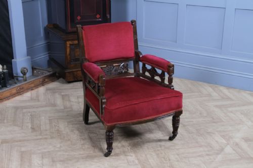 ANTIQUE EDWARDIAN WALNUT CARVED ARMCHAIR OCCASIONAL PARLOUR UPHOLSTERED CHAIR - ADDITIONAL PHOTO 5