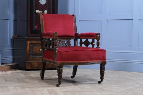 ANTIQUE EDWARDIAN WALNUT CARVED ARMCHAIR OCCASIONAL PARLOUR UPHOLSTERED CHAIR - ADDITIONAL PHOTO 6