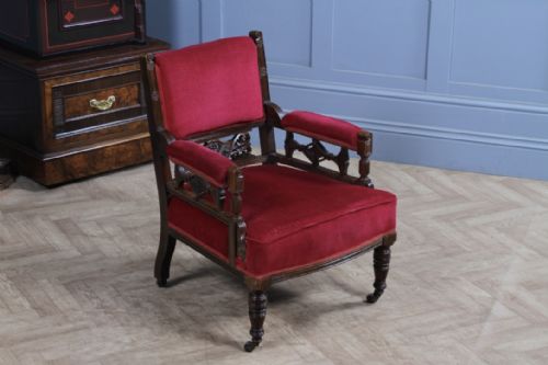 ANTIQUE EDWARDIAN WALNUT CARVED ARMCHAIR OCCASIONAL PARLOUR UPHOLSTERED CHAIR - ADDITIONAL PHOTO 7