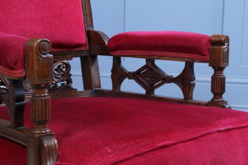 ANTIQUE EDWARDIAN WALNUT CARVED ARMCHAIR OCCASIONAL PARLOUR UPHOLSTERED CHAIR - ADDITIONAL PHOTO 8