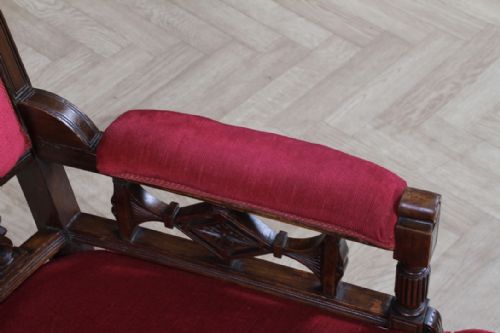ANTIQUE EDWARDIAN WALNUT CARVED ARMCHAIR OCCASIONAL PARLOUR UPHOLSTERED CHAIR - ADDITIONAL PHOTO 9
