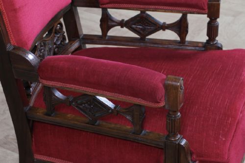 ANTIQUE EDWARDIAN WALNUT CARVED ARMCHAIR OCCASIONAL PARLOUR UPHOLSTERED CHAIR - ADDITIONAL PHOTO 10