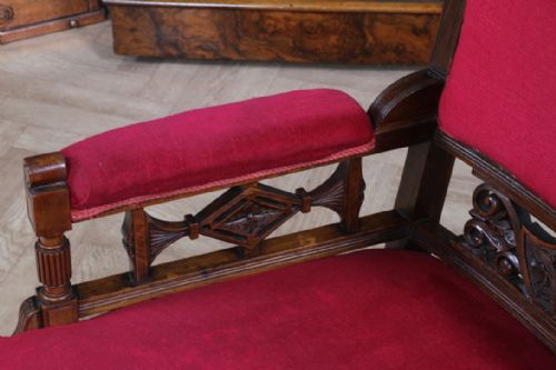 ANTIQUE EDWARDIAN WALNUT CARVED ARMCHAIR OCCASIONAL PARLOUR UPHOLSTERED CHAIR - ADDITIONAL PHOTO 11