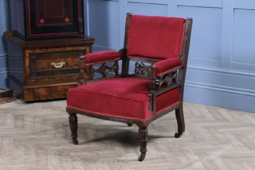 ANTIQUE EDWARDIAN WALNUT CARVED ARMCHAIR OCCASIONAL PARLOUR UPHOLSTERED CHAIR - ADDITIONAL PHOTO 14