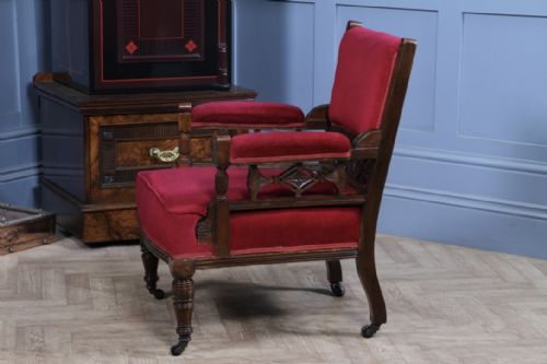 ANTIQUE EDWARDIAN WALNUT CARVED ARMCHAIR OCCASIONAL PARLOUR UPHOLSTERED CHAIR - ADDITIONAL PHOTO 15